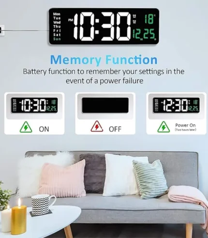 Digital Wall Clock – LED Display with Auto-Dimming & Temperature in UAE