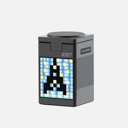 Smart desk charger with pixel LED display and watch charging pad