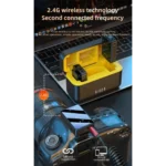 Wireless microphone system with two clip on transmitters in charging case and receiver mounted on DSLR.